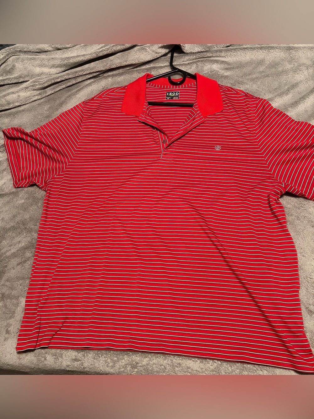 Izod Red and White Thin-Striped Polo